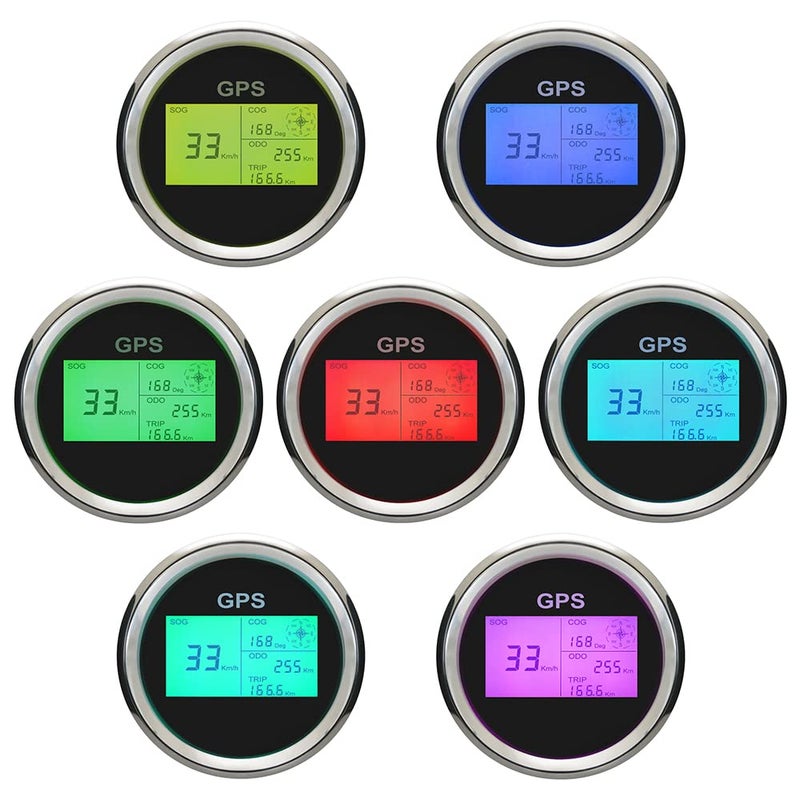 ELING 3 3/8" 85mm Digital GPS Speedometer LCD Speed Gauge Odometer Course Mileage Adjustable 7 Backlights for Boat Snowmobile Car Motorbike Truck IP67 Waterproof - Image 2